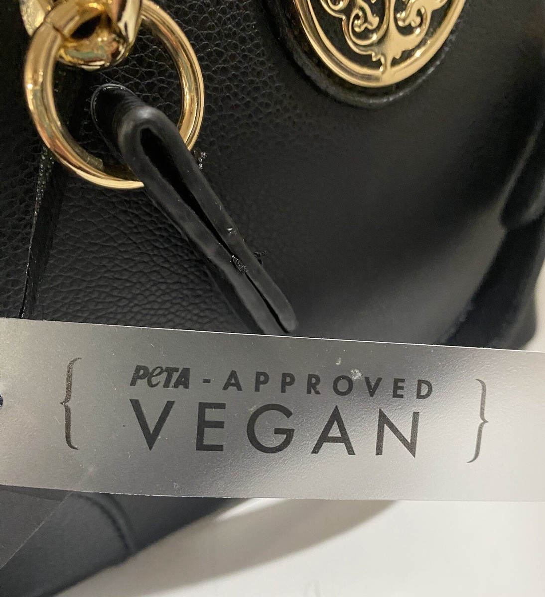NWT Deluxity Black Vegan Leather Handbag Gold Chain Detail