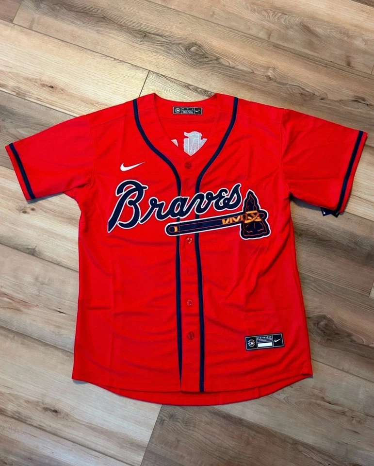 Camiseta deportiva cosida Ronald Acuña Jr #13 Atlanta Braves roja juvenil mediana Foto 2 de 2