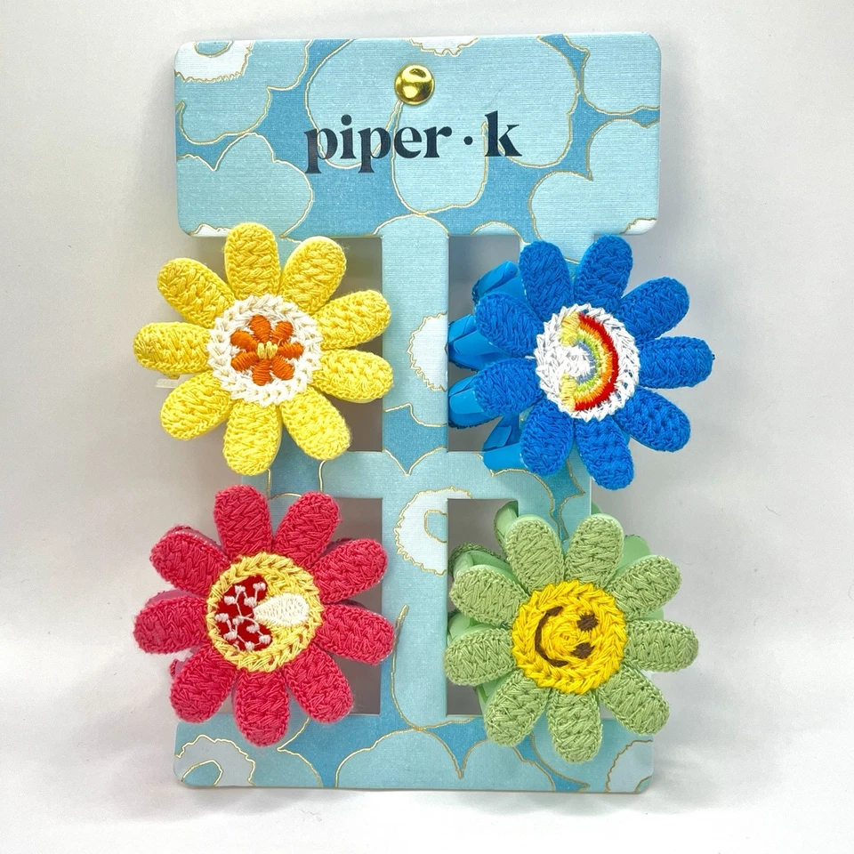 Juego de 4 pinzas para el cabello coloridas boho Piper K crochet flor margarita Foto 3 de 4