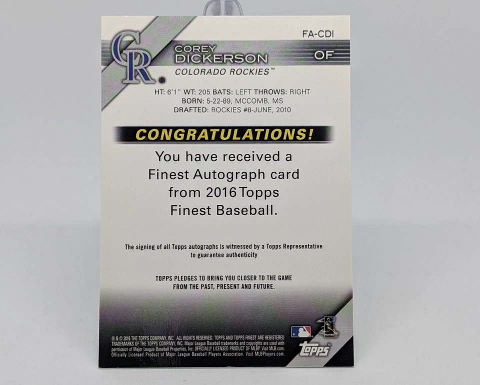 Topps Finest Auto Green Refractor 2016/99 Corey Dickerson #FA-CDI Auto Rockies Foto 2 de 2
