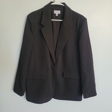 Steve Madden Women Black Single Button Blazer Jacket Size L Workwear Dressy