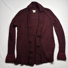 Matty M Women Red Black Honeycomb Knit Shawl Collar Open Cardigan Small