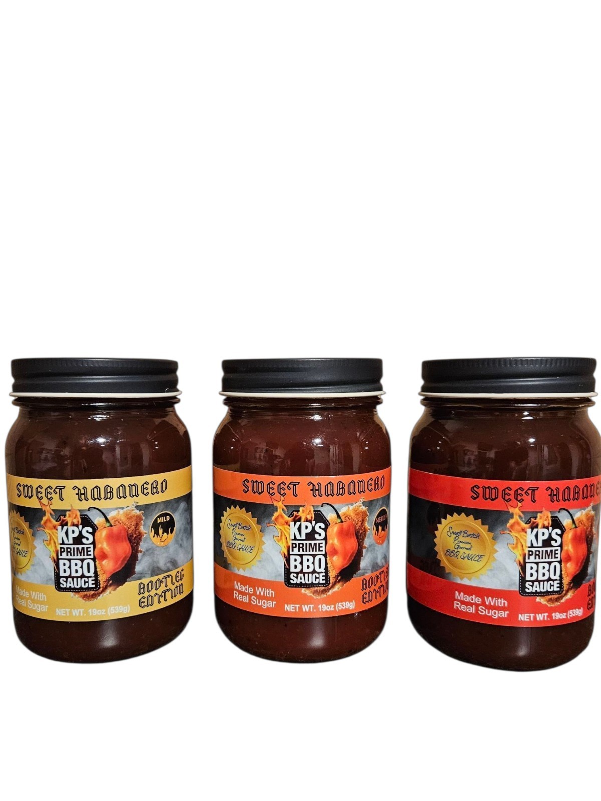 KP'S PRIME BBQ SAUCE, SWEET HABANARO 3 PACK. ALL NATURAL. GOURMET,  SMALL BATCH.