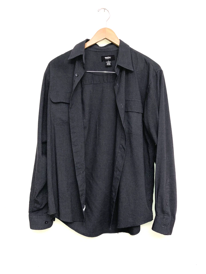 Vintage Mossimo Rayon Utility Shirt Mens Medium Charcoal Gray Black Long Sleeve - Image 2 of 4