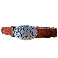Brighton Womens Belt Braided Brown Leather Silver Filigree Buckle Sz 32 B20675