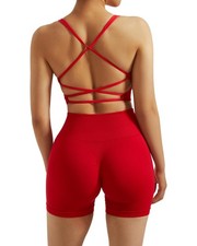 Seamless Workout Sets for Women 2 Piece Strappy Sports Bras Scrunch Butt Boot...