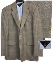 Vintage Tommy Hilfiger Sport Coat Mens 44L Brown Glen Plaid Wool Blazer Jacket