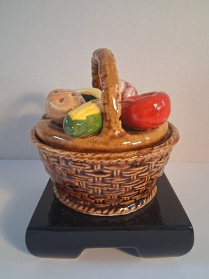 Vintage 1970's Majolica Salsa Dish; Mexican Pottery Basket Design;Artisan Signed