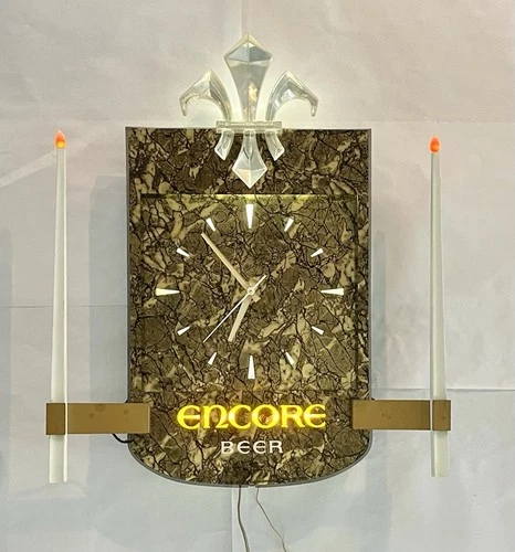 WORKING Vtg. Schlitz Encore Beer Clock Light-Up Bar Sign 1969 Rare Brewery Decor