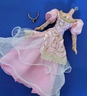 🎀 Vintage Mattel 1997 Barbie as Rapunzel Gown / Dress Crown Only Pink And Gold