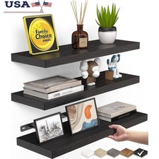 Rustic Wall Mounted Shelves Set of 3 High Weight Capacity Easy Install Storage
