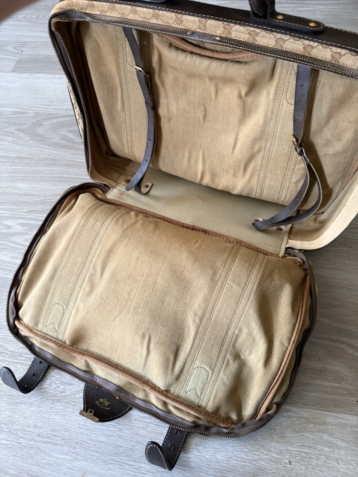 Vintage Gucci Monogram Sherry Line Suitcase Bag Brown Leather Luggage Rare image 8