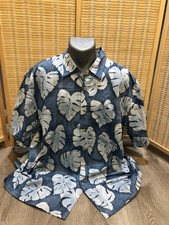 Cooke Street Hawaiian Button Up Shirt 100 Cotton Vintage 2XL Blue Palms H886 