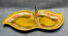 California Pottery Santa Anita Ware R - 28 Divided Leaf Dish Candy Dish Orange