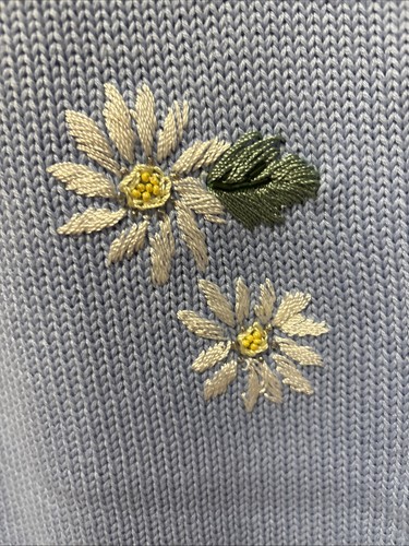 VTG. THE QUACKER FACTORY KNITS QVC BLUE FLORAL DAISY & BEE'S CREW SWEATER 2X NWT - Picture 11 of 17