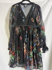 Maeve Anthropologie Dress Woman's 4 Black Florals Sheer Lined Chiffon Studded
