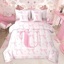 Cute Pink Bow Kids Comforter Set with Sheets King Size,Boys Girls Personalize...