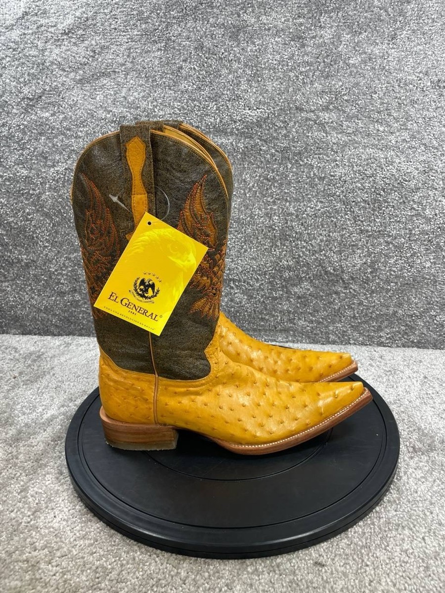 El General Boots Mens Size 7 Mustard Ostrich Leather Snip Toe