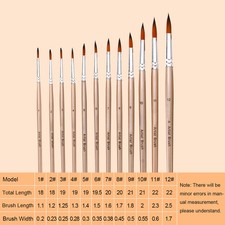 12pcs Paint Brushes Round Pointed Tip Brushes With Nylon Hair For Artist Acrylic