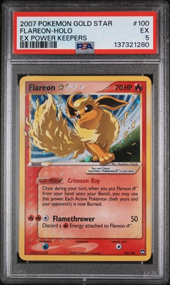 #ad 2007 Pokemon EX Power Keepers FLAREON Gold Star #100 PSA 5 Holo Rare Low Pop V $912.50