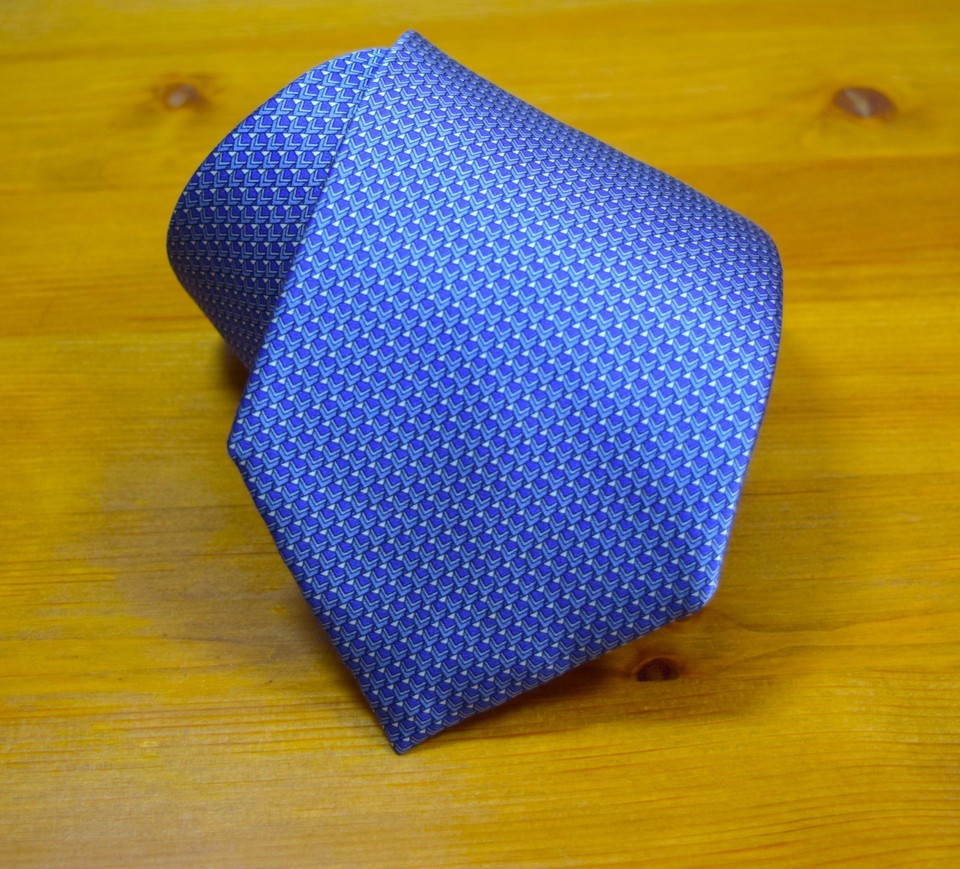 Cravate En Soie BRIONI Violet Lavande Motif Micro-carrés Géométrique - Faite Main En Italie