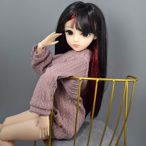 1/3 BJD Doll Black/Wine red Hair with Bangs Wigs 24 inch Girl Doll + Full Outfit - Picture 16 of 19