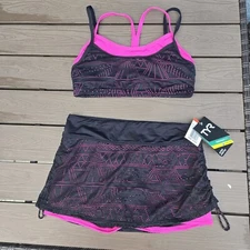 TYR Womens  Durafast Topaz Pink Mesh Mini Skort Set Size S NEW Sample