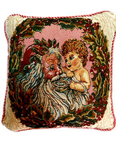 Christmas Tapestry Throw Pillow - Santa with Angel Baby 13" X 12" Made in USA