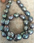 10-11mm Genuine Natural Peacock Black Baroque Pearl Loose Beads 14'' Strand