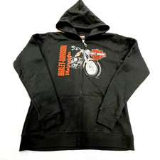 Vintage Harley Davidson Kids Youth Hoodie Logo Youth Large Full-Zip Black  C35 