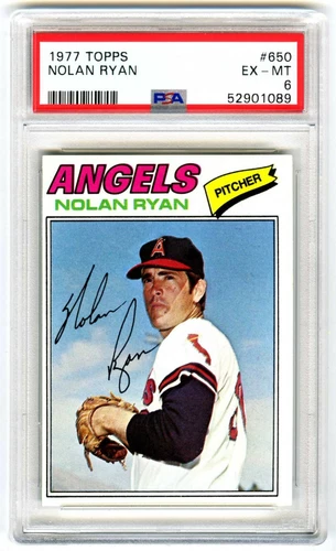 NOLAN RYAN~CALIFORNIA ANGELS~1977 TOPPS PSA-6 EX-MT HOT MLB CARD #650 (NEW CASE)