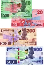2025 new Zambia 10, 20, 200, 500 Kwacha Banknote UNC P62 P63 P66 P67