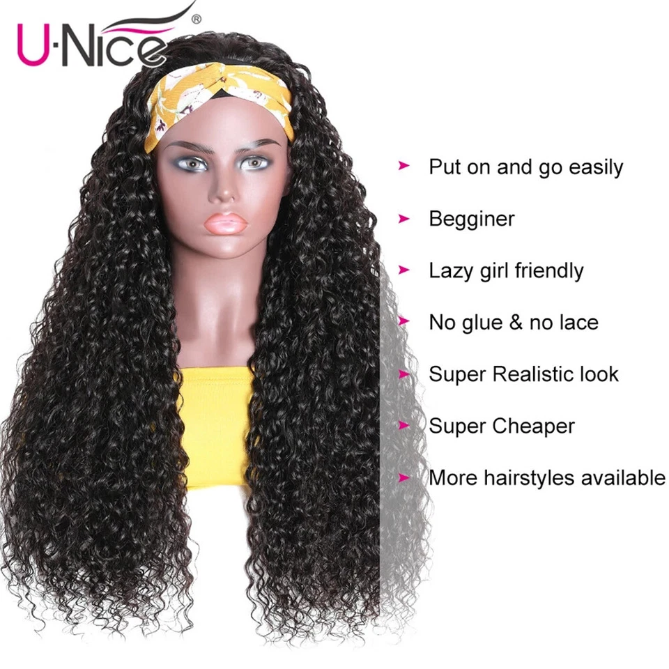 UNice Malaysian Headband Curly Human Hair Wigs 20" Glueless Easy to Wear and Go - Image 3 of 4