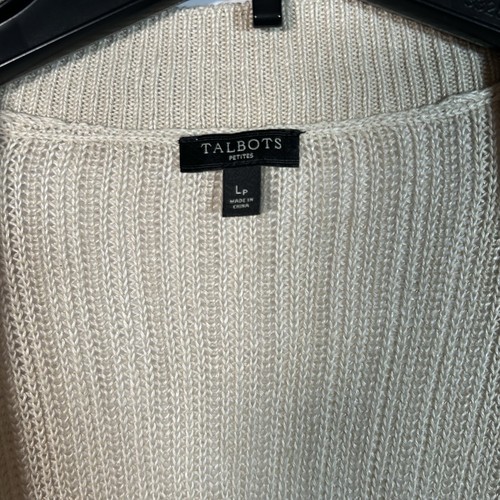 Talbots 100% Linen Knit Cardigan Size Petite LARGE Tan Color - Picture 2 of 4