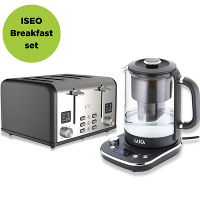 Digitales Frühstücksset, 4 Scheiben Toaster und Wasserfilter Wasserkocher in Schwarz, Laica