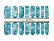 Blue Green Marble Chunky Glitter Nail polish strips / Nail Wraps / Nail Stickers