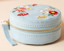 Lisa Angel UK Embroidered Floral Velvet Mini Jewelry Case For Travel or Vanity