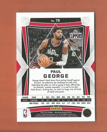 2023-24 PANINI OBSIDIANA NARANJA INUNDACIÓN PAUL GEORGE #d 36/99 LOS ANGELES CLIPPERS - Imagen 2 de 2