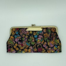 Vtg Embroidered Floral Satin Evening Clutch With Mirror 8.5 x4.5 Grannycore