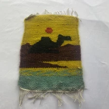 Primative Kilim Woven Wool Tapestry - Camel in the Sunset - 9x6 Inches