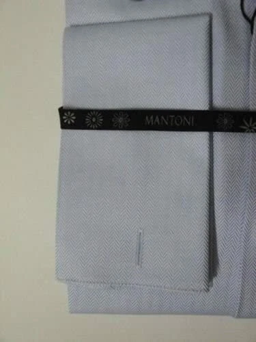 Camisa de vestir para hombre MANTONI azul claro espiga mangas puños francesas Foto 3 de 4
