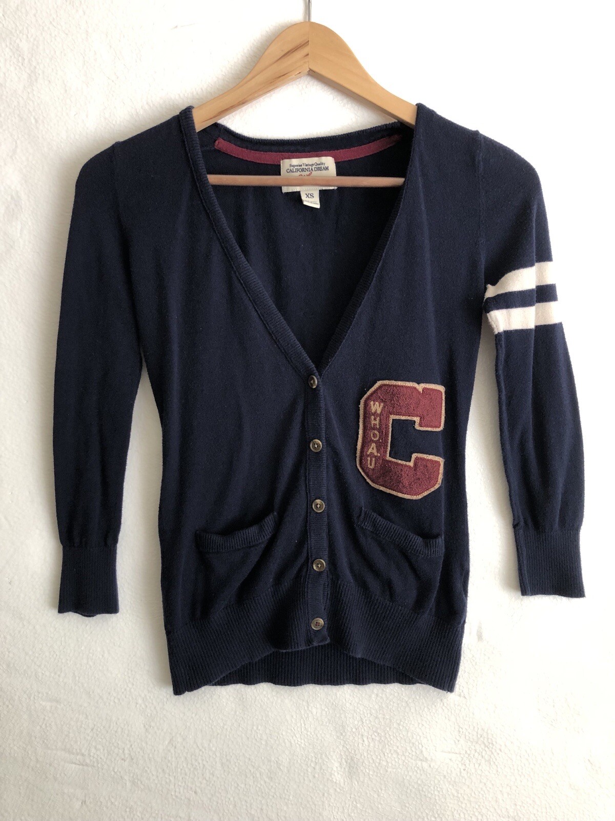 California Dream Who A U Blue Varsity Sweater XS Gem