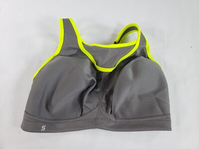 Glamorise Women's No-bounce Camisole Sports Bra Wirefree #1066 Gray/Yellow 34F