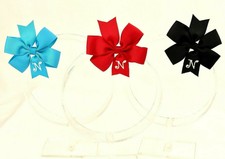 3 Personalized Hairbows Lot, Girls Monogram, Black Turquoise Red - Initial N