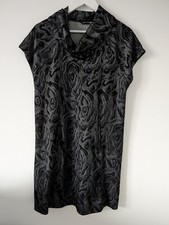 Viz-A-Viz Dress Cowl Neck Cap Sleeve Knee Length Black/Grey Swirls UK 12 Pockets