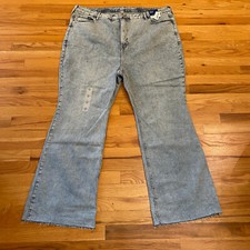 NWT Old Navy Flare Jeans Sz 26 Higher High Rise Raw Hem Light Stone Wash Retro