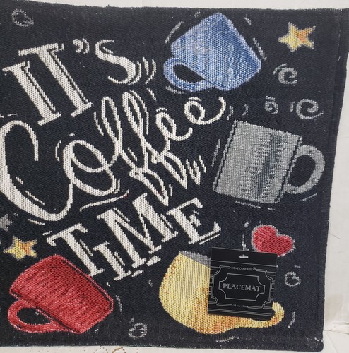 Set mit 2 gleichen Wandteppich-Tischsets, 13""x19"", MEHRFARBIGE TASSEN, IT'S KAFFEE TIME, HC - Bild 4 von 14