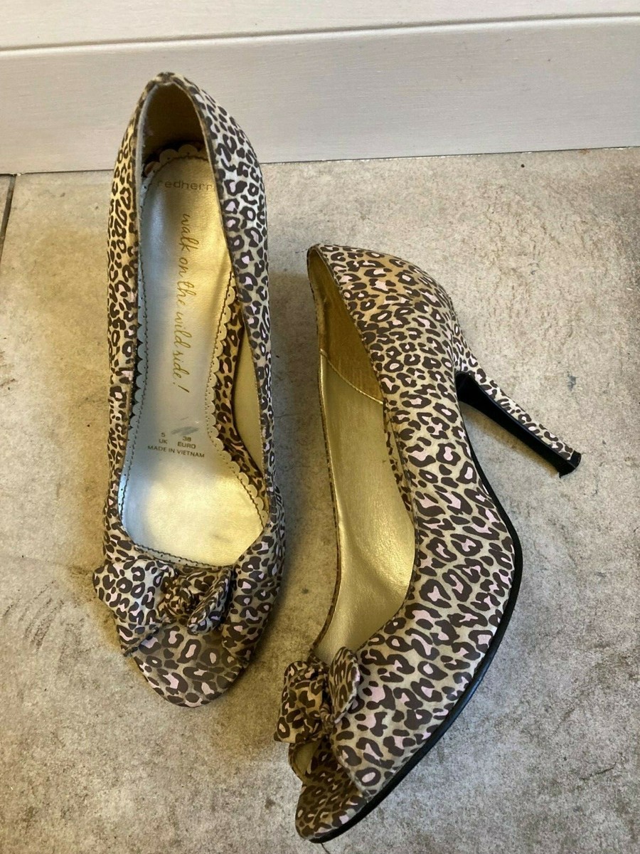 Size Red Herring Ladies Peep Toe Animal Print Shoes heels fabric
