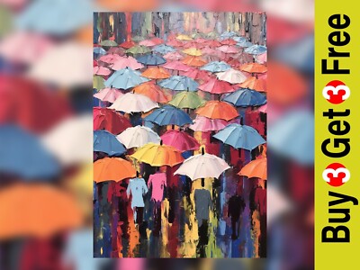 Regenschirme Ölgemälde Druck - lebendige urbane Kunst Dekor 5'' x 7''