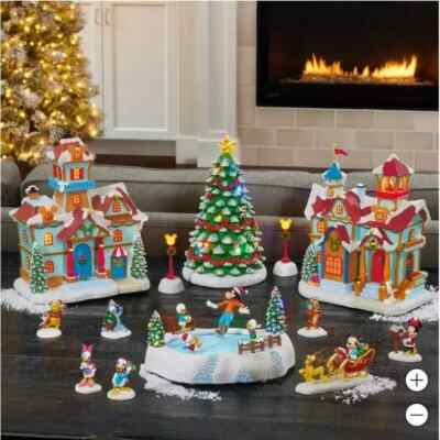 Disney Costco 13 Piece Holiday Village Christmas Set Mickey Minnie